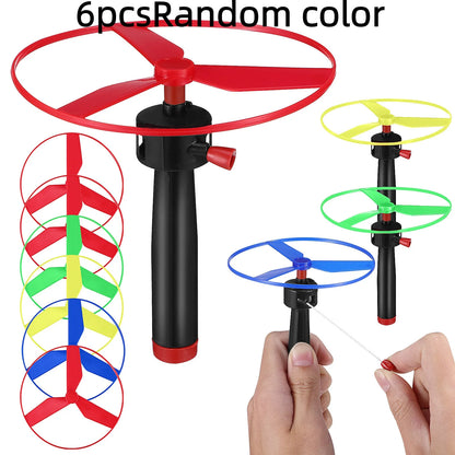 6 pezzi per bambini tirare la corda giocattolo volante elica elicottero giocattoli per bambini all'aperto gioco divertente sport volare Spin Top giocattoli per lo sviluppo dei bambini