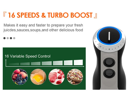 Frullatore Ad Immersione Potente 1000W 5 In 1 Con Frusta, Tritatutto, Ghiaccio E Tazza Per Smoothie