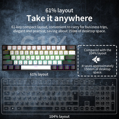 Tastiera meccanica da gioco cablata al 60% Mini layout ultra compatto retroilluminato RGB per giocatori PC/Mac e tipisti Design facile da viaggio
