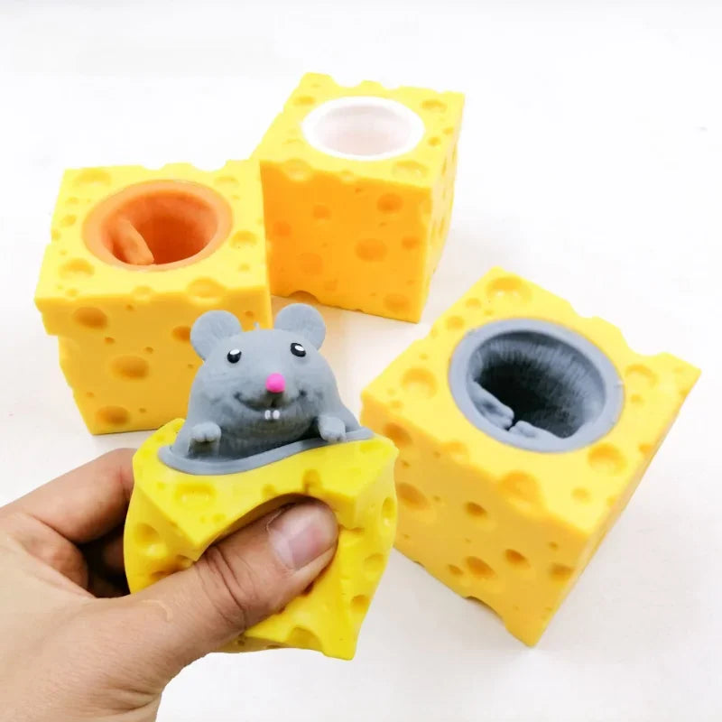 Gioco Antistress Divertente Forma Mouse e Formaggio Spremere Per Rilassarsi Adulti e Bambini