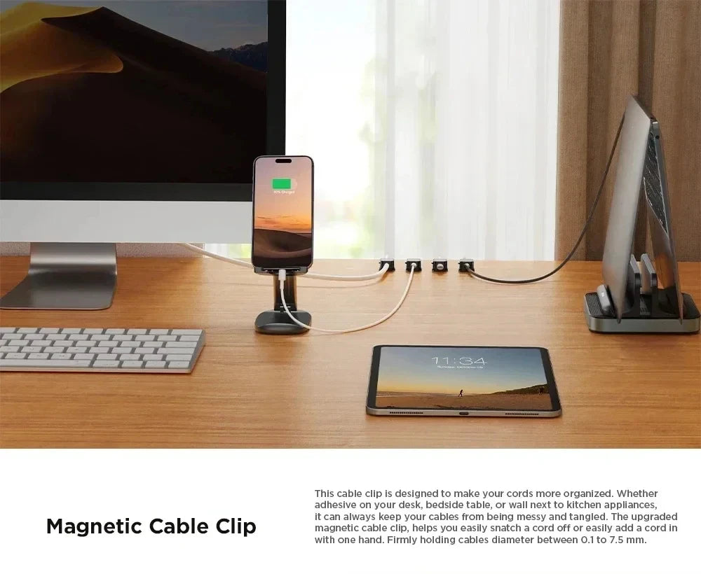 Portacavi magnetico con clip per cavi, porta cavi adesivo, organizer per cavi per la gestione della scrivania dell'home office