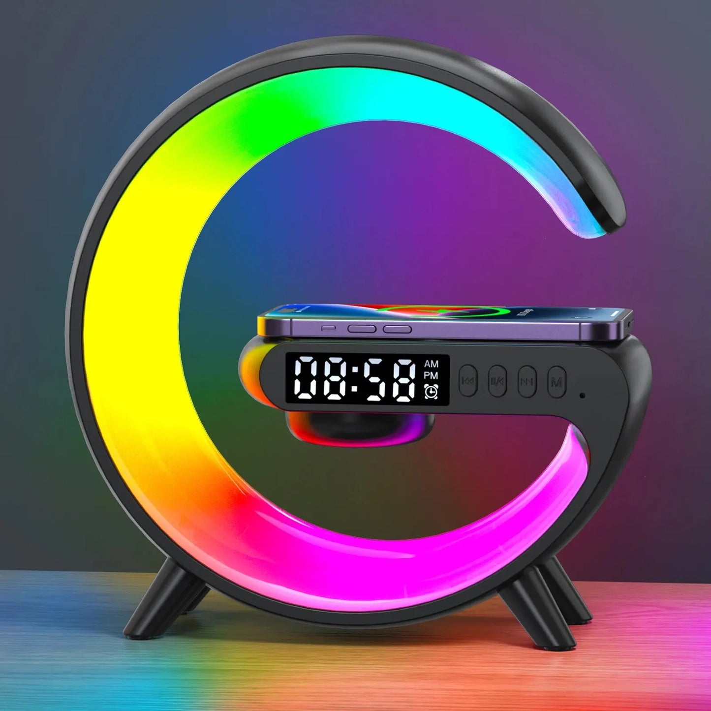 Lampada Da Tavolo Wake Up Smart Rgb Con Altoparlante Wireless 15W Ricaricabile Per Camera Da Letto