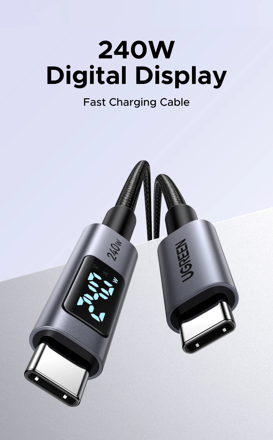 Cavo USB-C PD3.1 240W Ricarica Veloce e Trasferimento Dati, Corpo in Alluminio Nylon Intrecciato