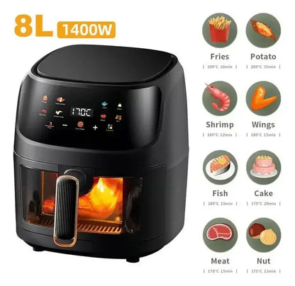 Friggitrice Ad Aria Da 1400W 8L Programmabile E Intelligente Con Touch Led Per Patatine E Pollo