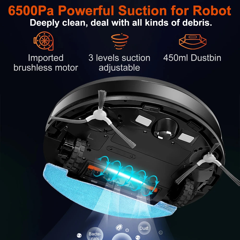 Robot Aspirapolvere Abir X9 Con Navigazione Laser, 6500 Pa, Mappa Multi Piano, Lampada UV e Controllo Zone