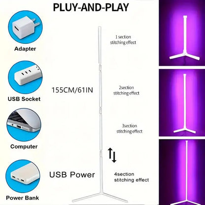 Lampada Da Terra Angolare Rgb Con Controllo Via App Dimmabile E Sincronizzazione Musicale Per Salotti Moderni