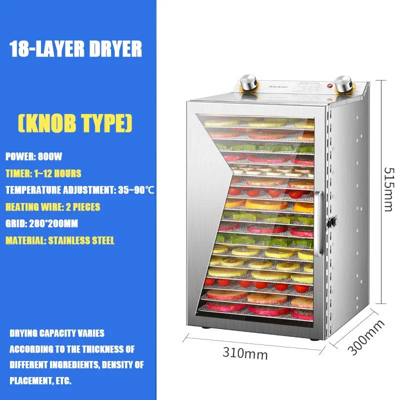 Essiccatore Alimentare Intelligente A 6 8 12 18 Strati Con Timer E Controllo Della Temperatura Per Frutta Verdura Carne