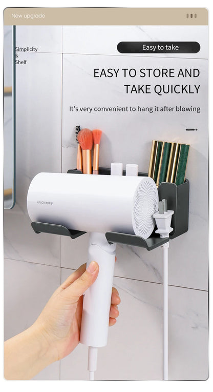 Porta Asciugacapelli A Parete Con Mensola In Plastica Per Bagno E Organizzazione Degli Accessori