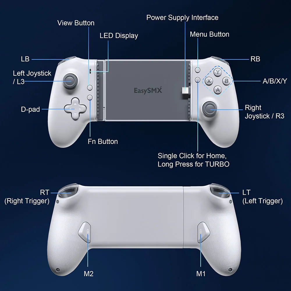 EasySMX M15 Gamepad per Telefono Cellulare Tipo C Controller Meccanico Hall per Android iPhone 15/16 Cloud Gaming Xbox Game Pass