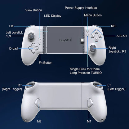 EasySMX M15 Gamepad per Telefono Cellulare Tipo C Controller Meccanico Hall per Android iPhone 15/16 Cloud Gaming Xbox Game Pass