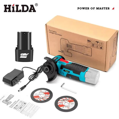 HILDA 12V Smerigliatrice angolare elettrica al litio da 3 pollici Strumento portatile compatto per riparazioni fai-da-te e domestiche Leggero con forte potenza