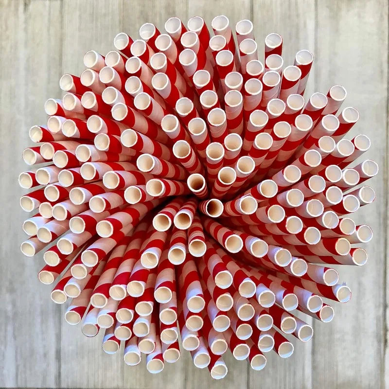 Cannucce Di Carta A Strisce Rosse Confezione Da 50 Usa E Getta Per Decorazioni Festive