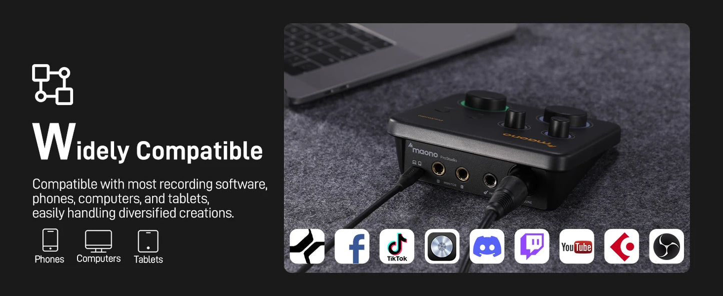 Interfaccia Audio USB MAONO PS22 Lite per PC, Ingresso XLR, 24-bit/192kHz, Software di Routing, Loopback ASIO per Registrazione Musica, Chitarra, DAW