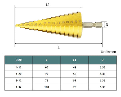 Set Punte Gradino Titanio HSS 4-12, 4-20, 4-32 Mm Per Metallo E Legno Utensili Da Trapano Di Precisione