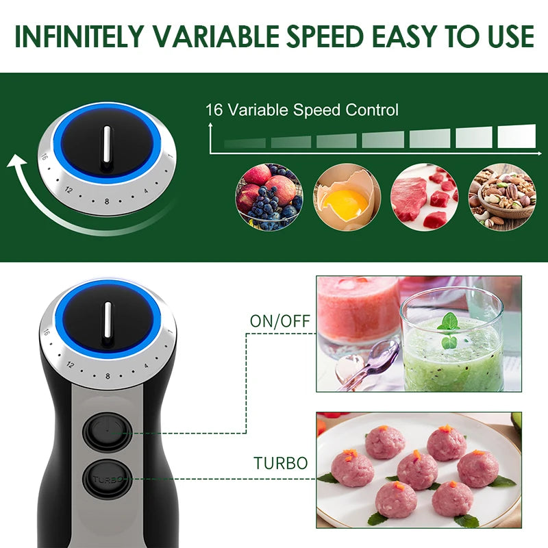 Frullatore Ad Immersione Potente 1000W 5 In 1 Con Frusta, Tritatutto, Ghiaccio E Tazza Per Smoothie