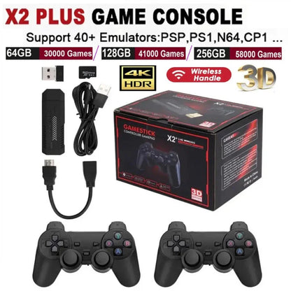 X2 Plus Game Stick 4K HD 2.4G Retro Console per videogiochi Controller wireless TV 50 Emulatore per giochi PS1/N64/DC 128G
