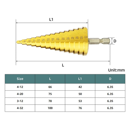 Set Punte Gradino Titanio HSS 4-12, 4-20, 4-32 Mm Per Metallo E Legno Utensili Da Trapano Di Precisione