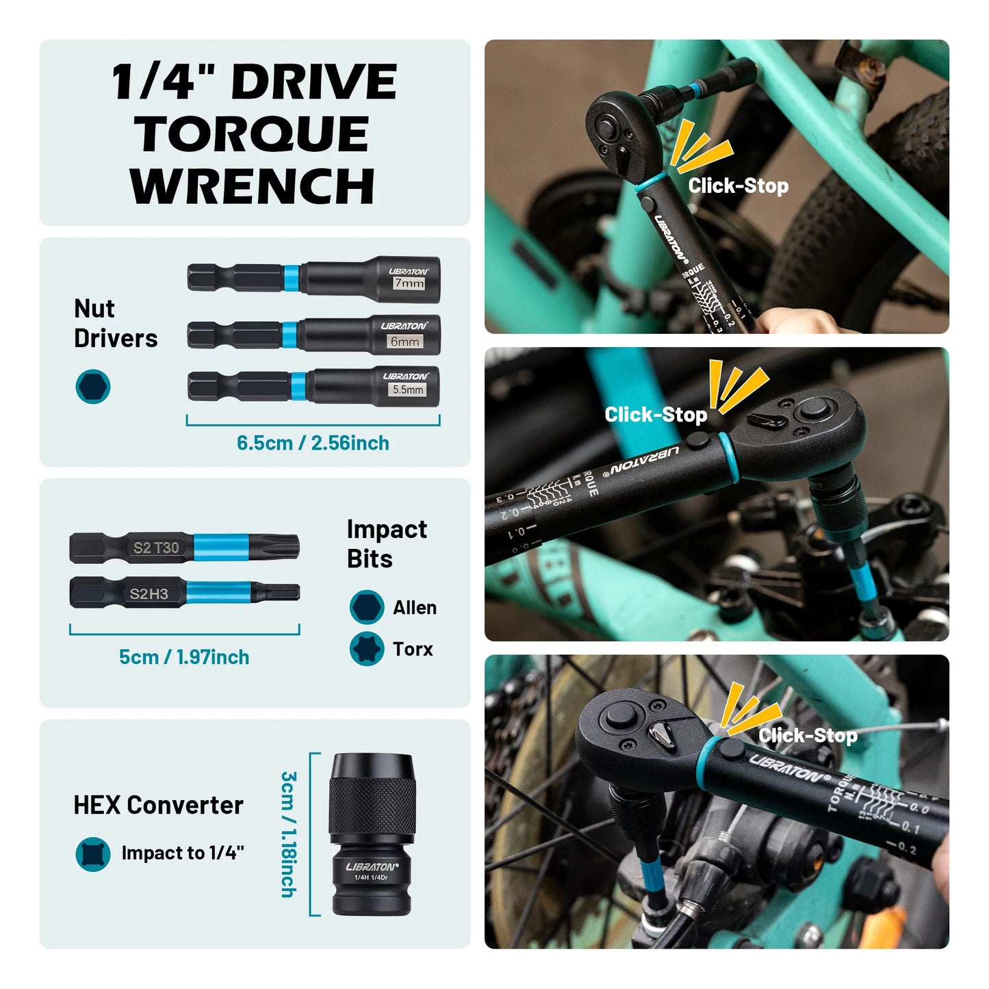Set Di Chiavi Dinamometriche 0,25 Pollici Da 2 A 14 Nm Per Bici E Moto, 21 Pezzi, Kit Riparazione