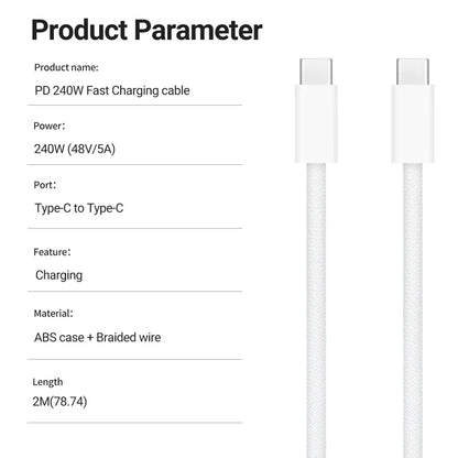 Cavo di ricarica USB-C a USB-C da 240W, Cavo PD intrecciato a ricarica rapida per iPhone 15 16 17E 17 Max, iPad Air, MacBook Pro, ASUS, DELL