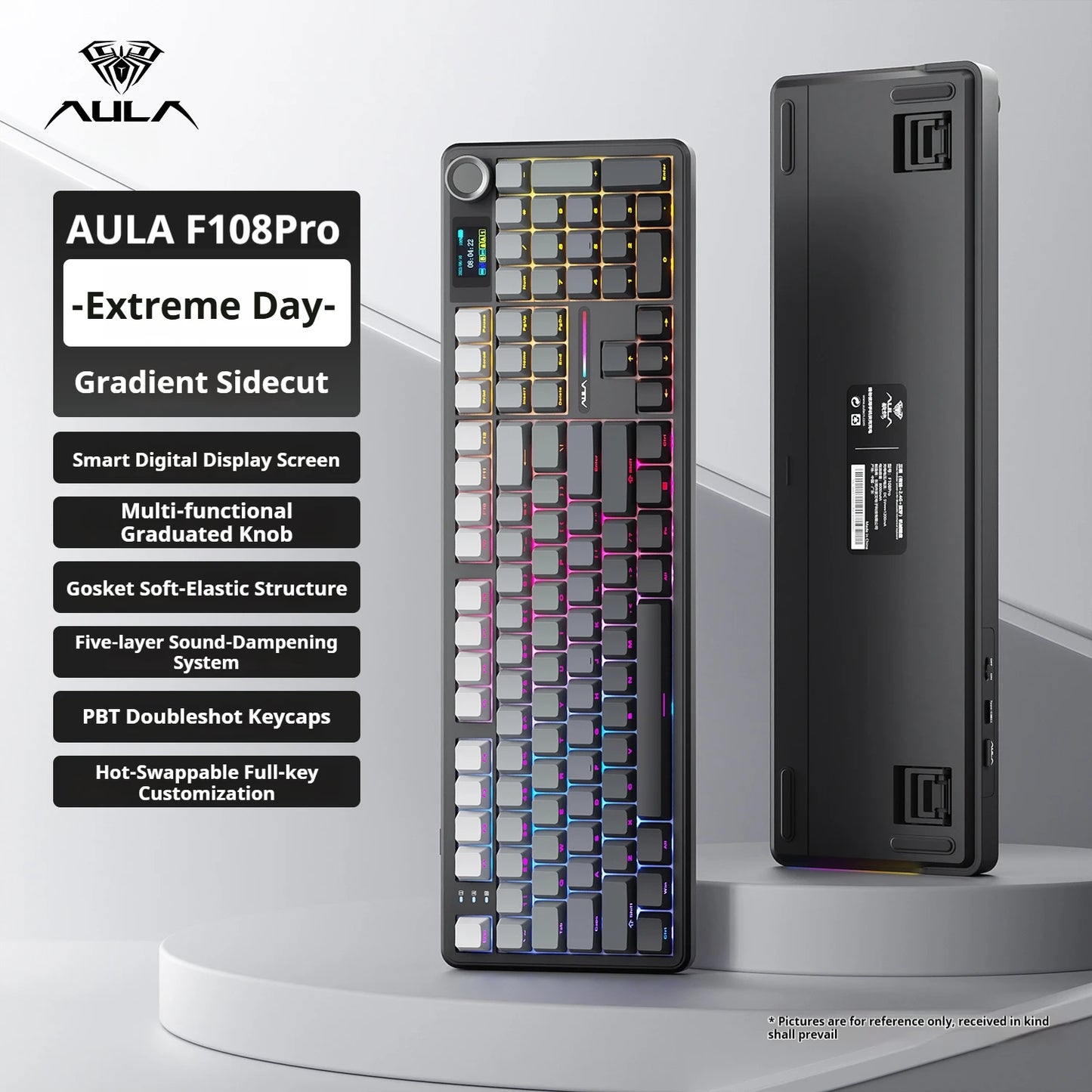 AULA F108 PRO Tastiera meccanica Layout personalizzato al 100% Retroilluminazione RGB Tastiera da gioco con interruttore Hifi Bluetooth senza fili