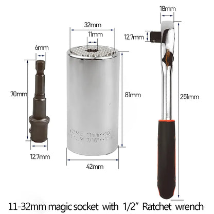 Onnfang 7-19/11-32mm chiave a cricchetto universale testa a bussola universale, chiave a bussola per uso domestico/chiave per utensili manuali