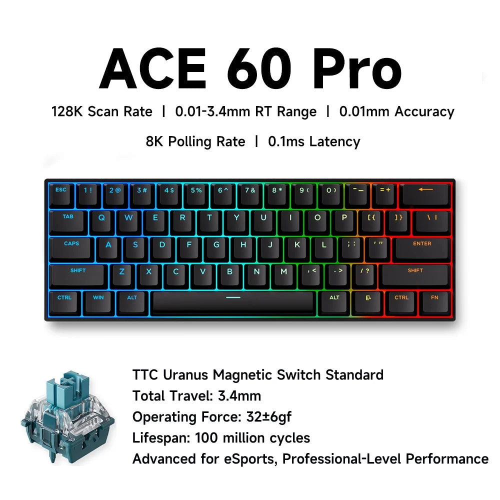 Mchose Ace 68 Tastiera Meccanica Con Interruttore Hall Magnetico Trigger Rapido Programmabile RGB 8K Hz