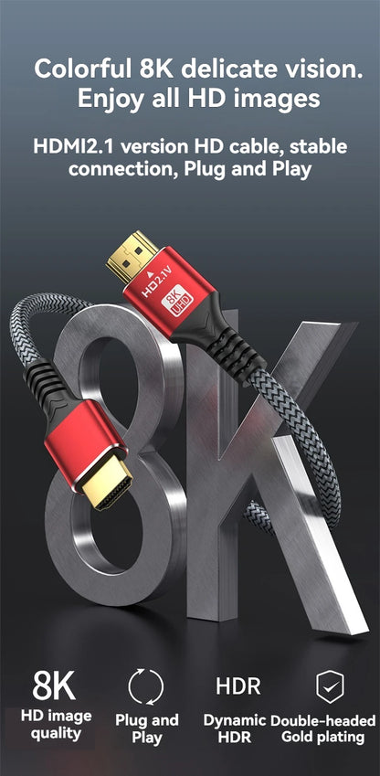 Uyellow 48Gbps Cavo compatibile HDMI 8K 60Hz 50cm 1m 2m 3m 5m Cavo 2.1 compatibile HDMI 4K 120Hz HDR Video con effetti 3D per PC HDTV