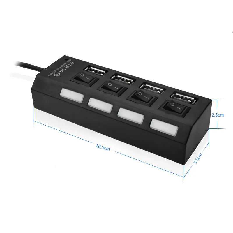 Espansore Usb Hub 2.0 Ad Alta Velocità Con 4 Porte E Interruttore Led Per Pc Portatile