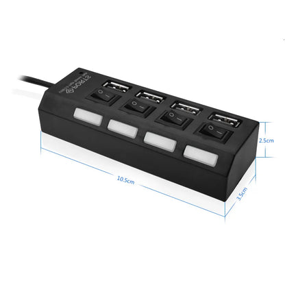 Espansore Usb Hub 2.0 Ad Alta Velocità Con 4 Porte E Interruttore Led Per Pc Portatile