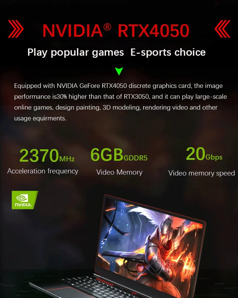 Laptop Da Gaming Ultra Sottile 16,1 Pollici RTX 4050 6G Intel Core I9/I5 Win11 Pro Dual DDR5 e Dual M.2