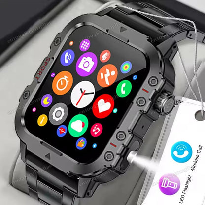 2025 Nuova Torcia Elettrica Militare Astuto Della Vigilanza Degli Uomini IP68 5ATM Sport All'aria Aperta Fitness Tracker Monitor di Salute 1.44 Pollici BT Chiamata Smartwatch