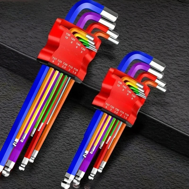 Set di chiavi esagonali con estremità sferica industriale da 9 pezzi, chiavi a brugola codificate a colori per carichi pesanti, per automobilisti e macchinari, chiave dinamometrica