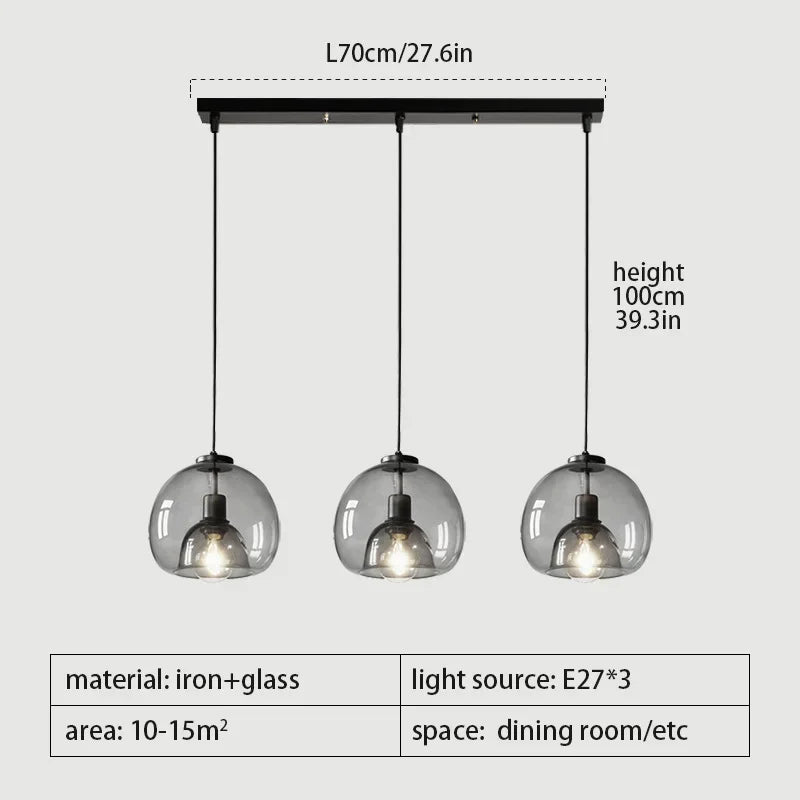 Lampadario A LED In Vetro Sospensione Moderna Grigio Per Soggiorno Pranzo Cucina E Camera Da Letto