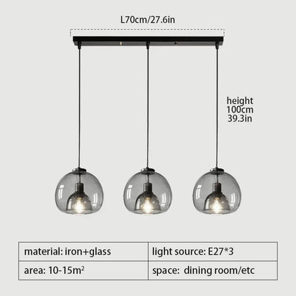 Lampadario A LED In Vetro Sospensione Moderna Grigio Per Soggiorno Pranzo Cucina E Camera Da Letto