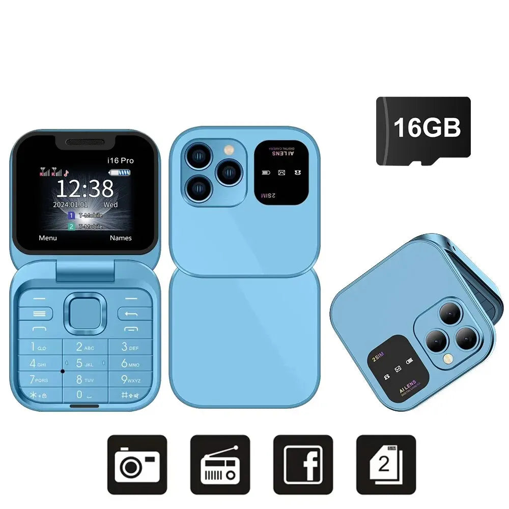 Telefono Cellulare Flip 2G Doppia SIM 1,77 Pollici Batteria 1000 mAh Lettore Video FM Jack Da 3,5 Mm