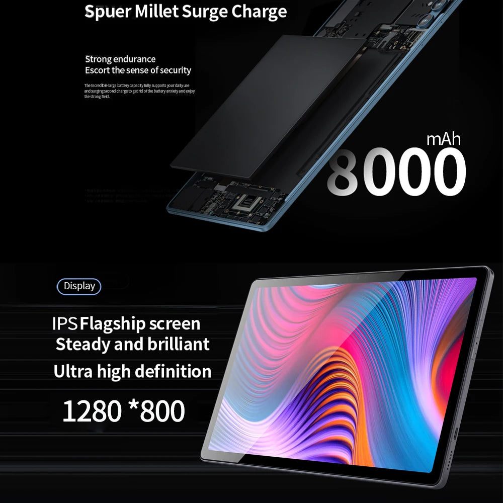 Tablet Android 10.1 Pollici Octa Core 8 GB RAM 256 GB ROM Android 13 Google Play 4G 5G WiFi Doppia Fotocamera 8000 mAh