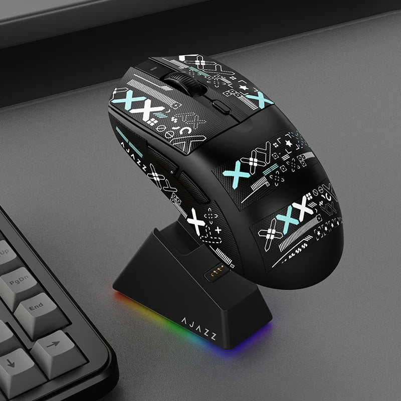 Mouse da gioco wireless Tri-mode AJ139-V2-MC cablato/2,4 GHz/BT con base di ricarica magnetica Chipset da gioco PAW3311 12000 DPI max