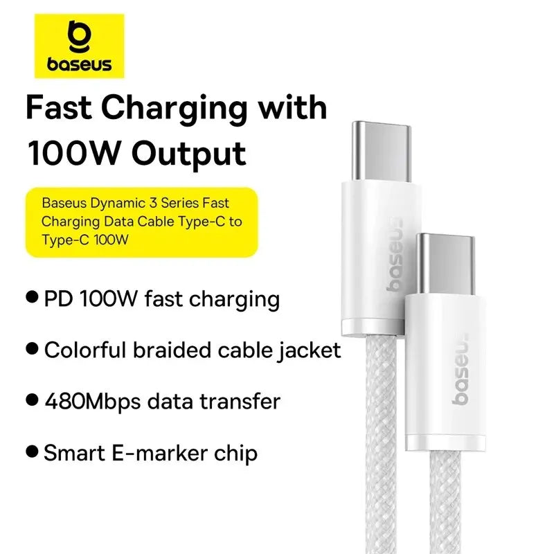 Baseus Cavo Usb C A Usb C 100 W Ricarica Veloce Treccia Alta Qualità Compatibile Con Iphone Macbook Ipad Samsung