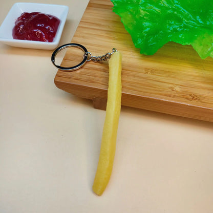 Portachiavi con patatine fritte di pollo fritto, pepite di pollo fritto, cibo simulato, modello giocattolo, portachiavi, borsa per telefono per auto, ciondolo, ornamento regalo