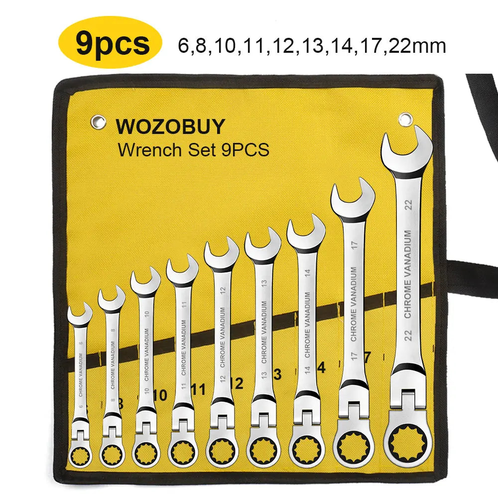 WOZOBUY Set di chiavi a cricchetto con testa flessibile - Chiavi combinate a cricchetto metriche Set di chiavi per ingranaggi CrV Set di strumenti di riparazione per chiavi per auto