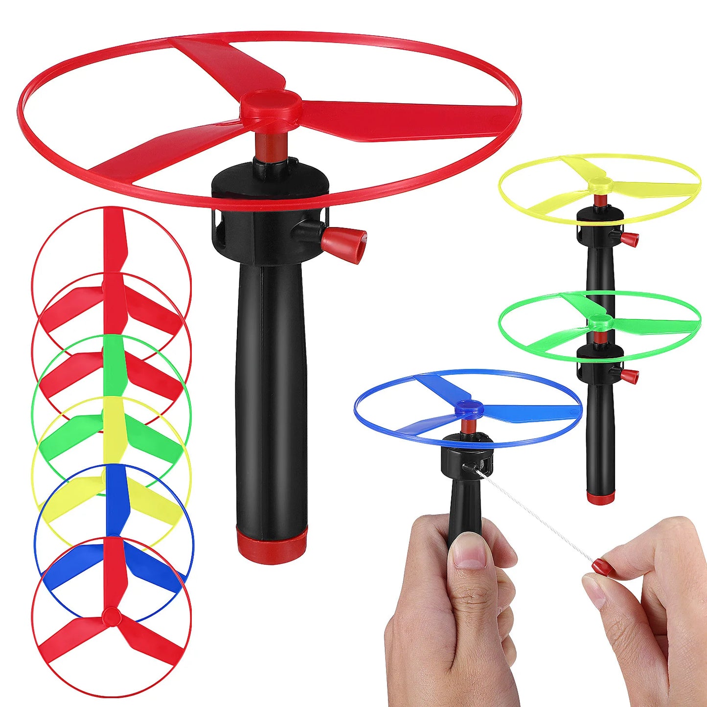 6 pezzi per bambini tirare la corda giocattolo volante elica elicottero giocattoli per bambini all'aperto gioco divertente sport volare Spin Top giocattoli per lo sviluppo dei bambini