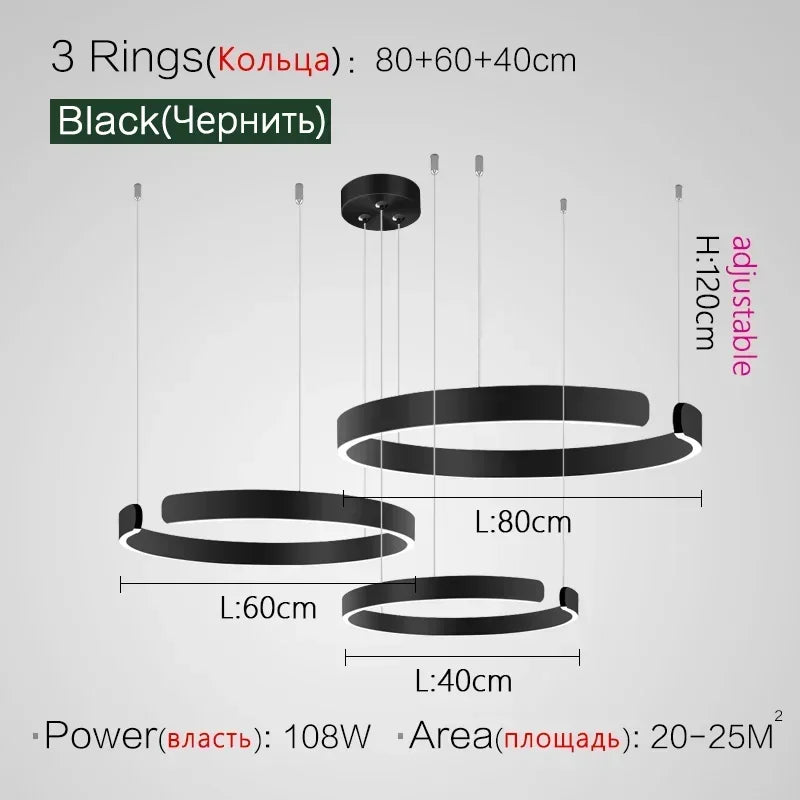 Lampada LED Circolare Sospesa Moderna Oro Rosa Bianco Nero Per Soggiorno E Sala Da Pranzo