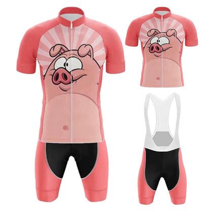 Maglia Ciclismo Estiva Rosa Con Stampa Maialino Cartoon Traspirante Asciugatura Veloce Protezione UV Tasche