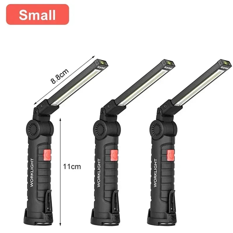 Lampada Da Lavoro Portatile Led Cob Ricaricabile Usb Con Gancio Magnetico E Power Bank