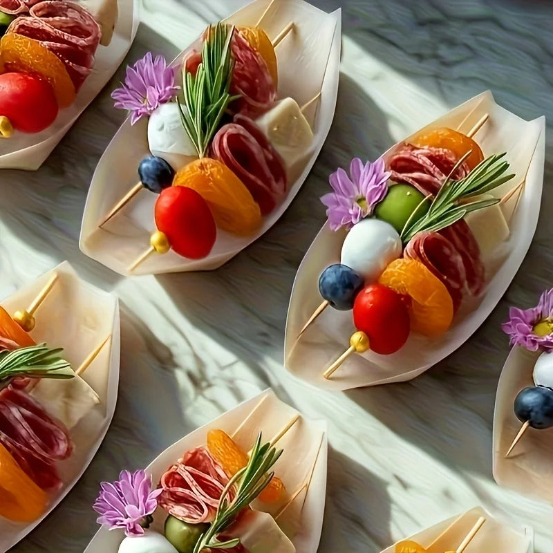 Vassoi Usa e Getta In Legno a Forma di Barca Per Antipasti e Dolci Non Tossici Non Rivestiti 25 e 50 Pezzi