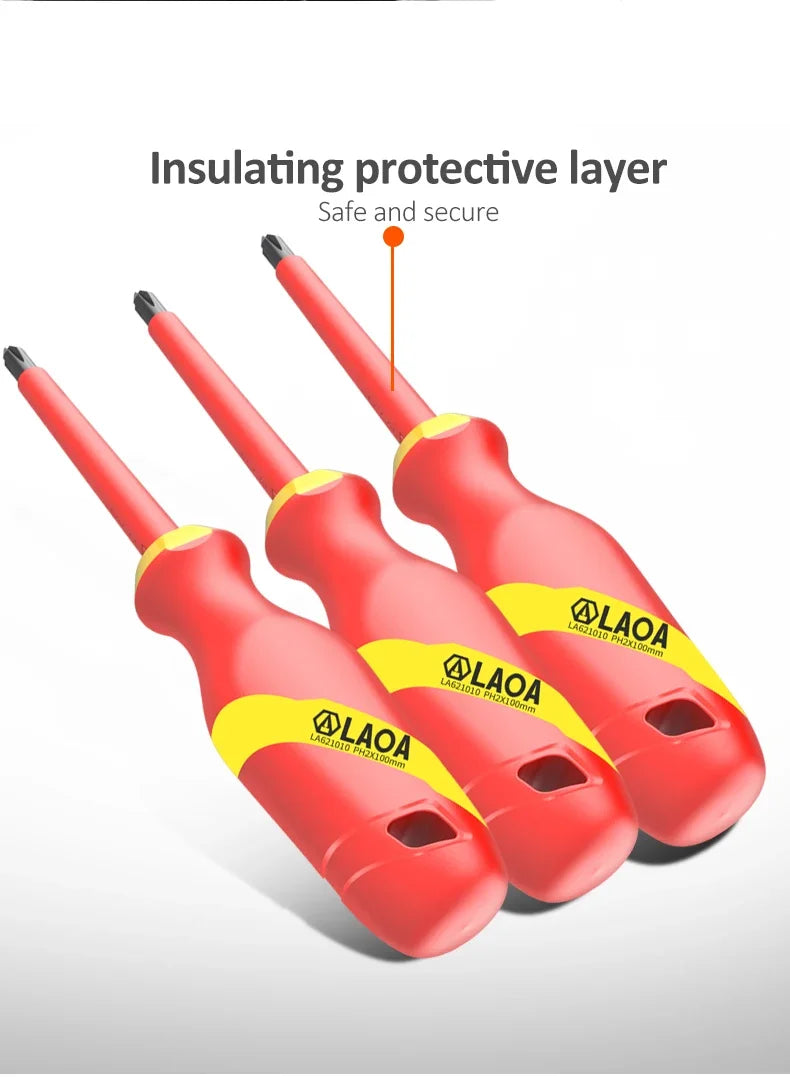 Cacciavite Isolato VDE LaOA Magnetico Impugnatura Ergonomica Testa Piatta e Incrociata 2,5x75-6,5x150