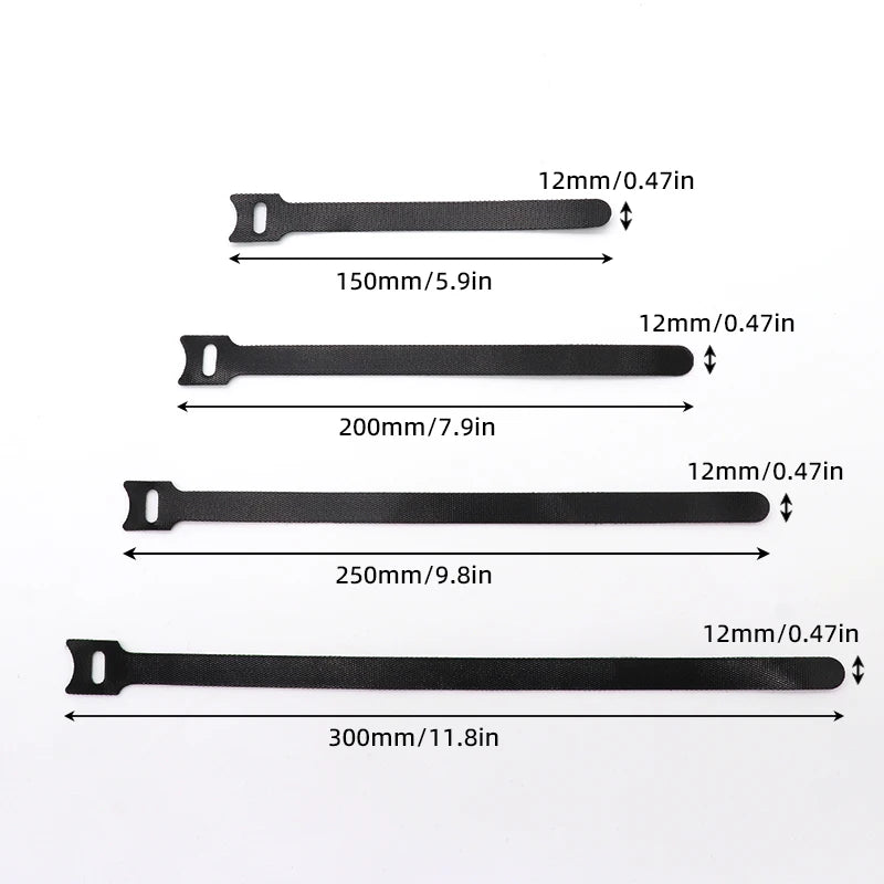 Fascette per cavi rilasciabili Organizzatore di cavi Nero 15 20 25 30 cm Cinghie ad anello con gancio in nylon Avvolgere Zip Bundle Fasciatura Fascetta Fissaggio in plastica