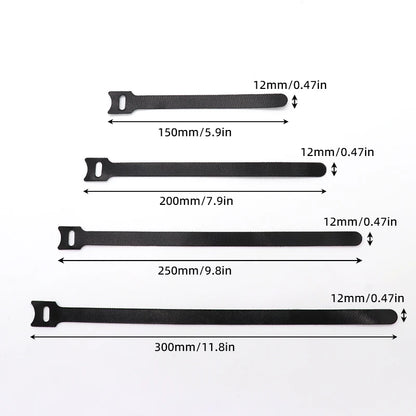Fascette per cavi rilasciabili Organizzatore di cavi Nero 15 20 25 30 cm Cinghie ad anello con gancio in nylon Avvolgere Zip Bundle Fasciatura Fascetta Fissaggio in plastica