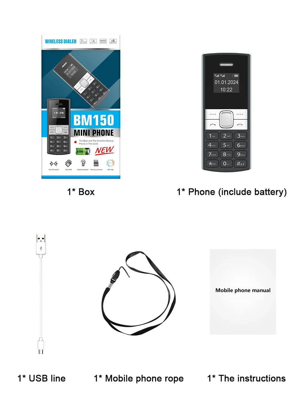 Servo BM150 Telefono Cellulare Mini Due Sim Registrazione Automatica Chiamate Blocco Lista Nera