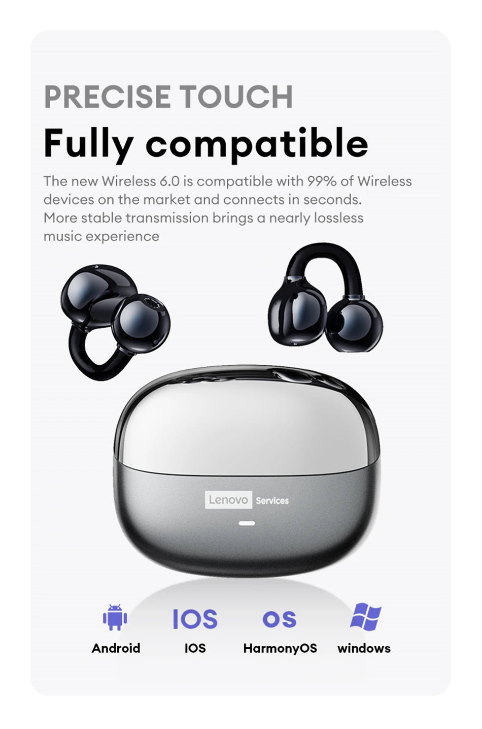 Lenovo LE302 Auricolari Bluetooth 6.0 Con Cancellazione Del Rumore, Lunga Durata Batteria, Microfono E Siri